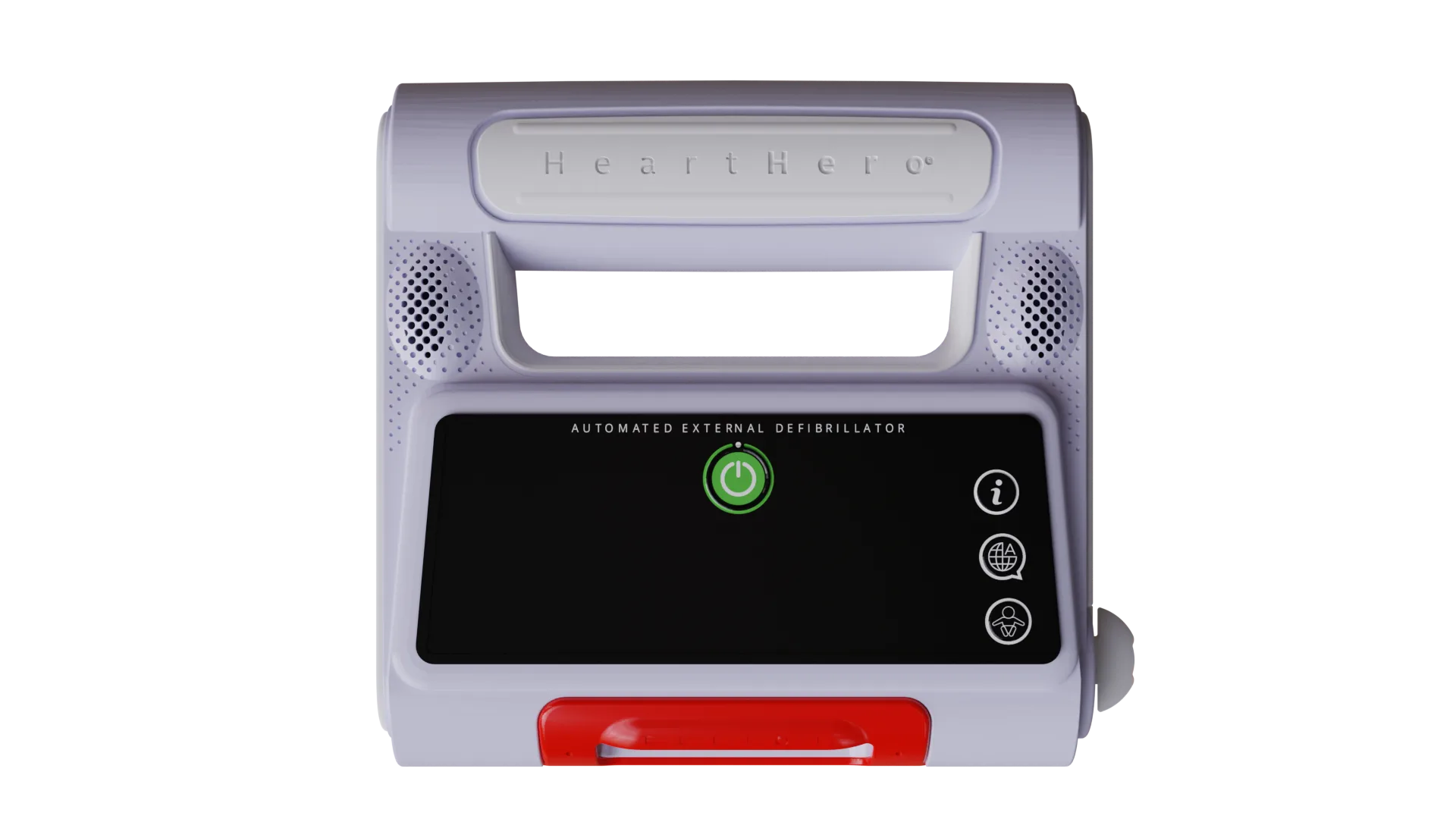 HeartHero Elliot fully automatic defibrillator with its red pull tab on the front