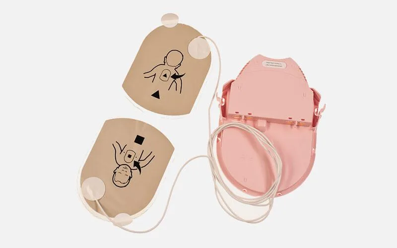 HeartSine Pad-Pak 04 paediatric battery and electrode cartridge, front view